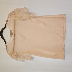 Loft xs white t-shirt lace shoulder and sleeve